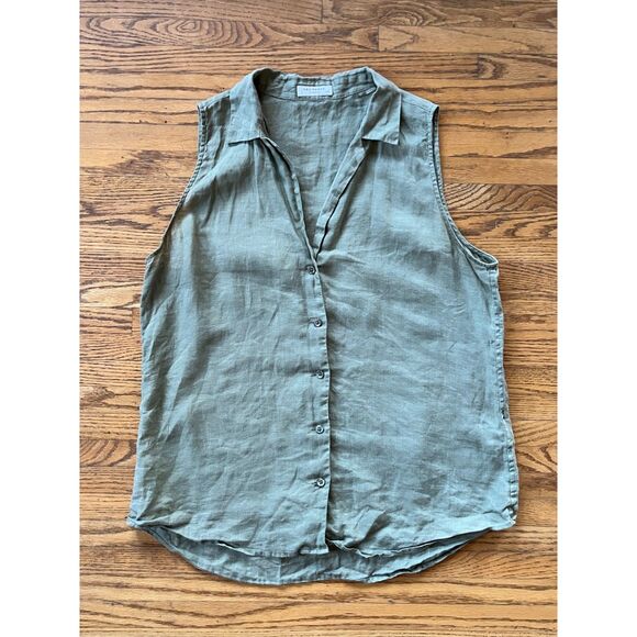 EQUIPMENT Femme Green Stripe Sleeveless Button Back Tank Top  Woman's Size Large - Picture 3 of 10